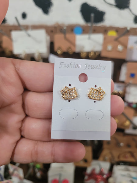 Gold plated kitty diamond studs