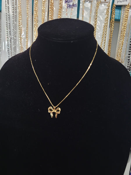 Coquette 14k plated bow necklace