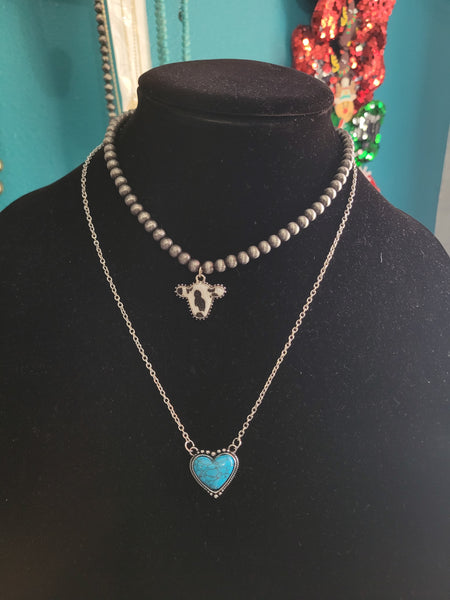 Turquoise western heart necklace