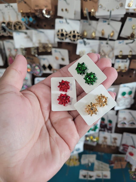 Christmas bow studs alloy