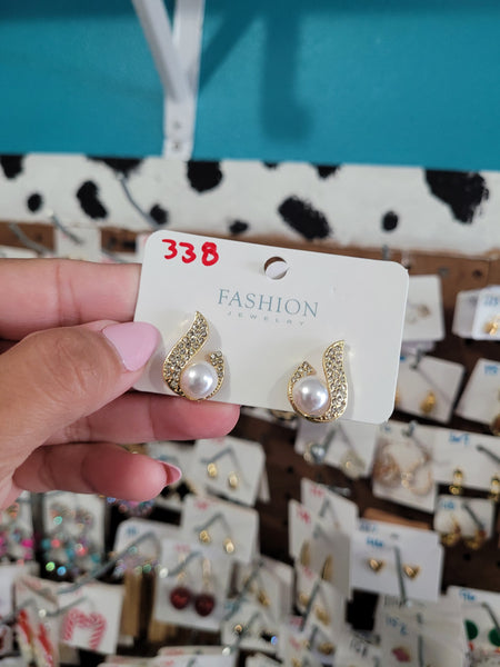 Pearl diamond trendy studs  #338