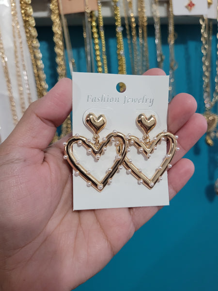 Alloy pearl heart drops gold
