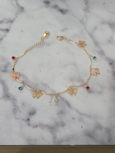 14k plated butterfly charm anklet