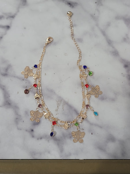 14k plated butterfly charm layered anklet