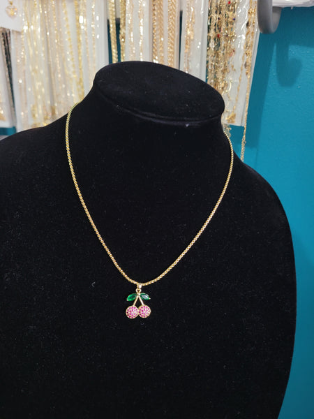 14k plated cherry necklace