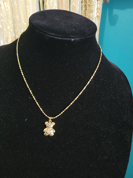14k plated bear necklace