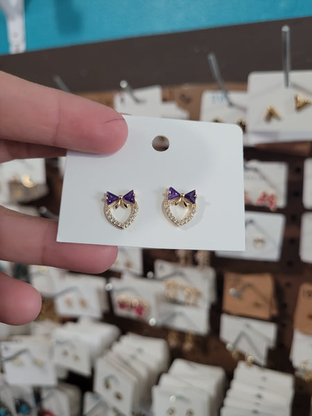 14k bow heart studs #60