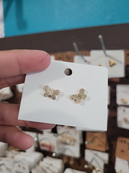 14k plated mini crystal butterfly studs #57