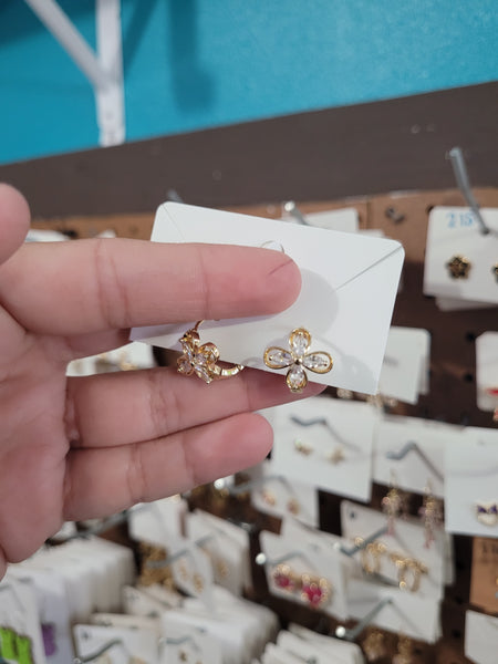 14k plated crystal clover huggies #50