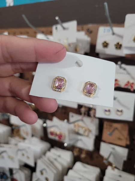 14k plated crystal blush studs #56