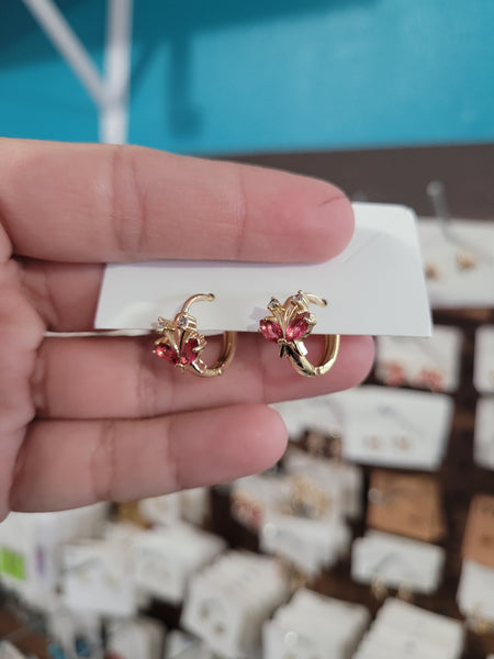 14k plated pink butterfly huggies #54