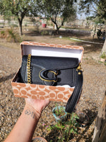 Co crossbody/wristlet mini bag with box (brown, black, hot pink & white)