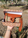 Co crossbody/wristlet mini bag with box (brown, black, hot pink & white)