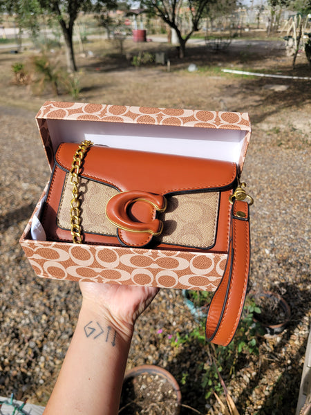 Co crossbody/wristlet mini bag with box (brown, black, hot pink & white)