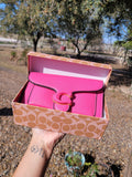 Co crossbody/wristlet mini bag with box (brown, black, hot pink & white)
