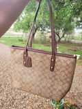 Co large monogram handbag with zipper (tan & brown)