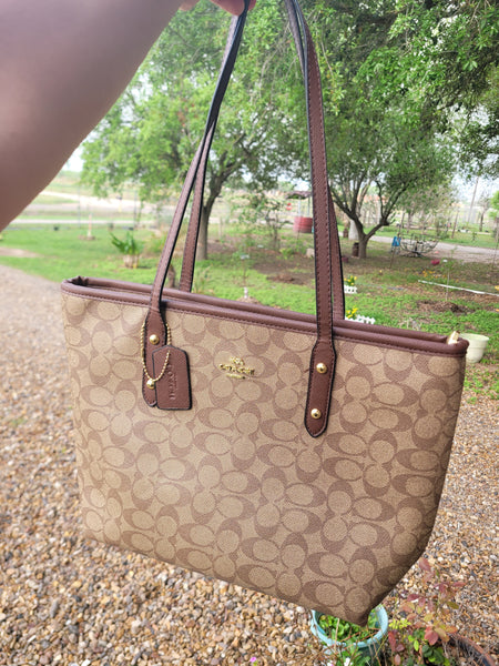 Co large monogram handbag with zipper (tan & brown)