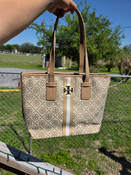 Tb monogram medium tote bags blue & nude