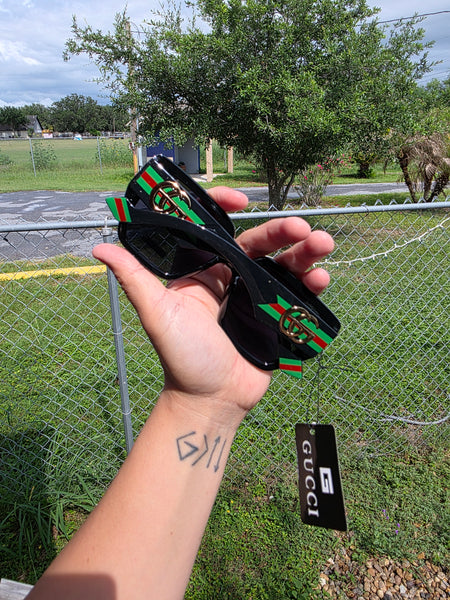 G branded green stripe sunnies with dust bag UNISEX