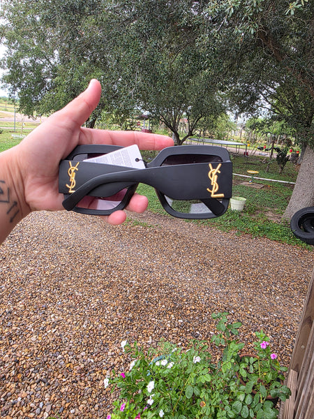 Y matte black branded sunnies with dust bag