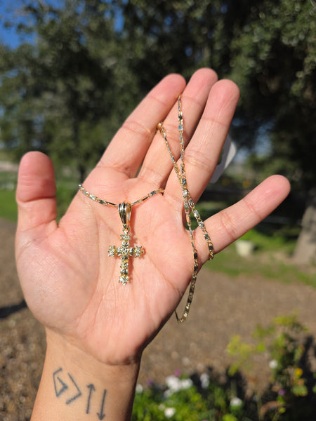 14k plated vintage cross necklace 20'  #302