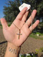 14k plated multi stone cross necklace 20' #304