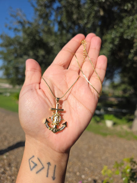 Anchor 14k plated virgen necklace 18' #306