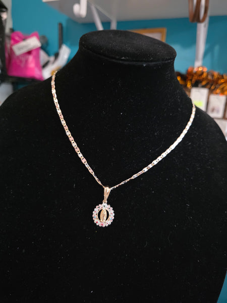 Virgen 14k plated 3 tone necklace with pendant 20' #308