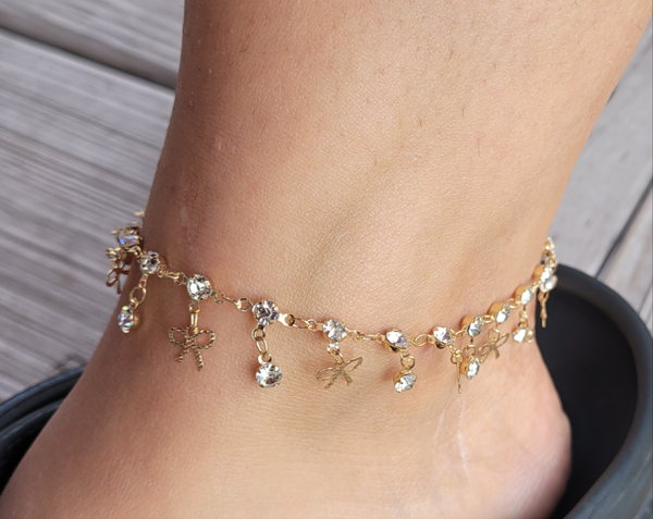 14k plated Bow charm anklet