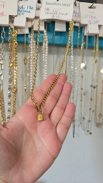 18k plated branded Lou lock necklace