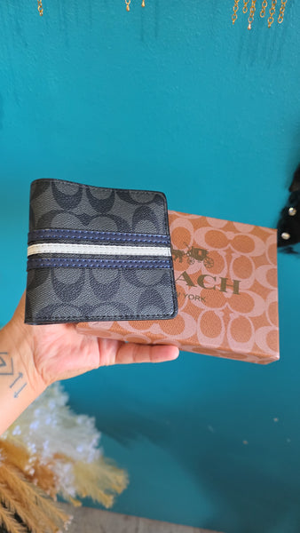Co mens monogram black stripes wallet with box