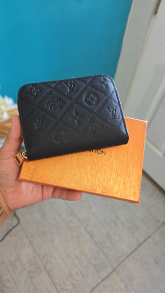 Lou zipper womens black minogram wallet with box