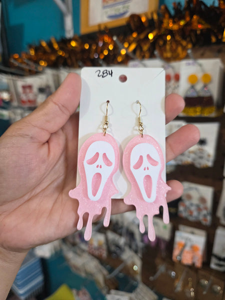 Pink ghost face acrylic dangels #284