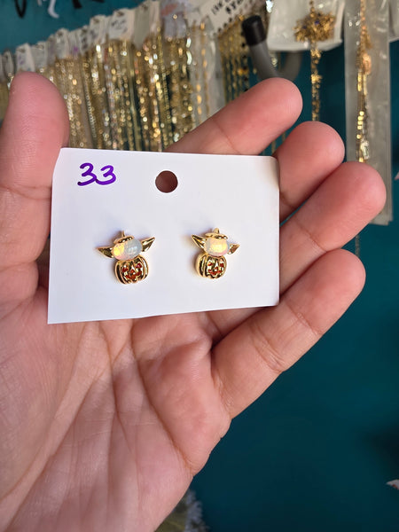SW pumpkin alien 18k plated studs opal stone