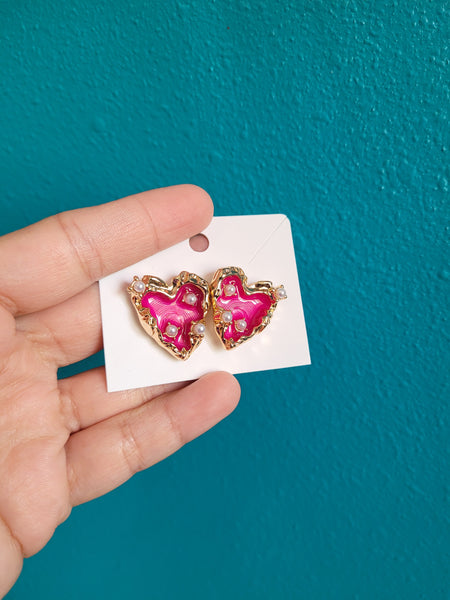 3d pearl heart studs #49