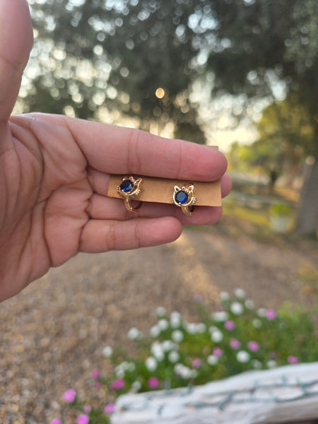 14k plated hk huggies blue stone