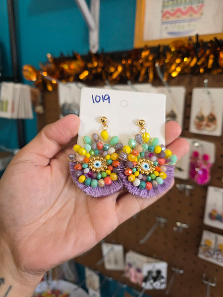 Evil eye crystal wired handmade fringe drops #1019