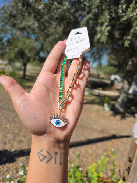 14k plated handmade evil eye bracelets green #1031