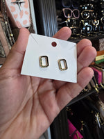14k plated green diamond rectangle studs #29