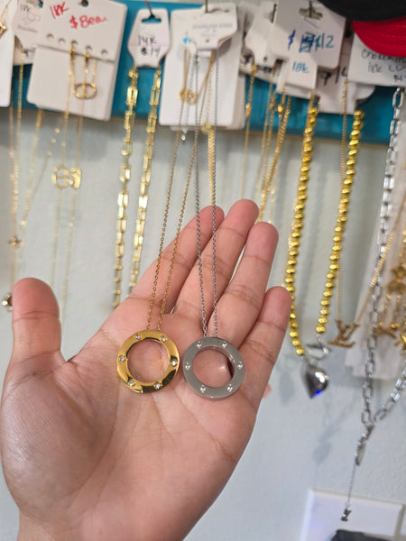 18k plated circle diamond Cart necklaces (2 options)