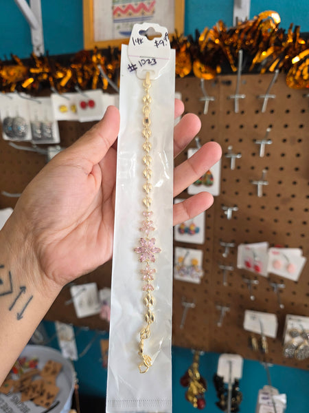 14k plated high quality crystal flower bracelet #1023