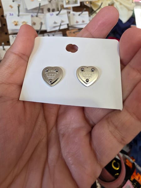 18k plated heart Branded Tif studs #34