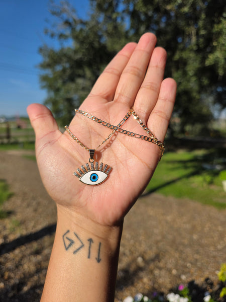 14k plated evil eye necklace and pendant