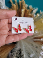 Large 14k butterfly red studs #61