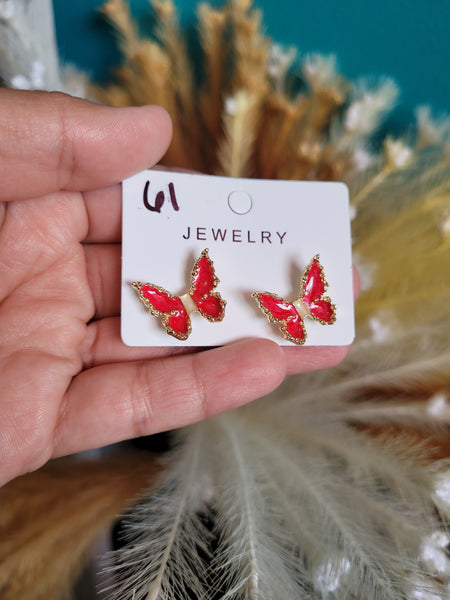 Large 14k butterfly red studs #61