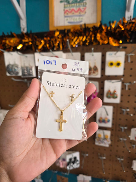 18k plated cross set #1017