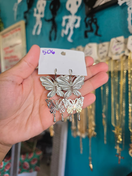 14k plated butterfly chandelier huggies white gold #506