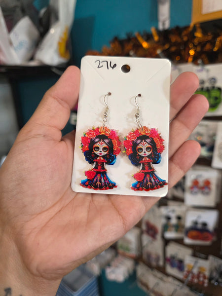 Catrina flower acrylic dangels #276