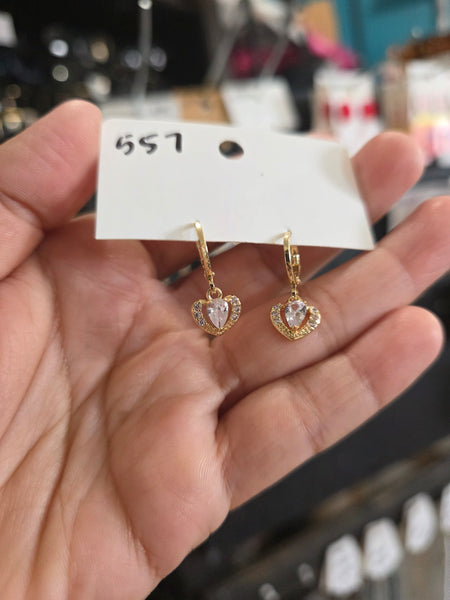 14k plated white heart huggies #557