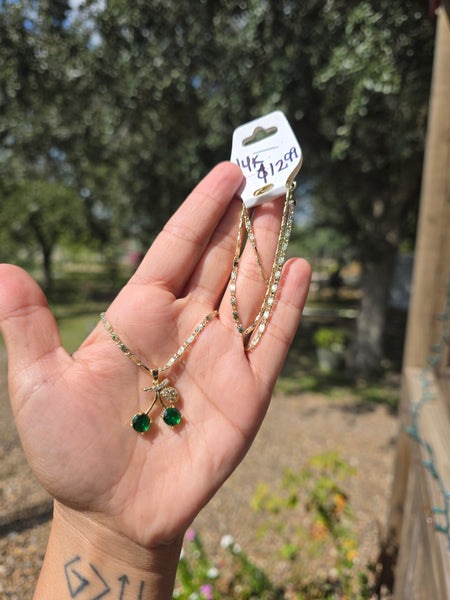 Green cherry necklace 20' 14k plated #513